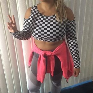Long sleeve Checkered crop top